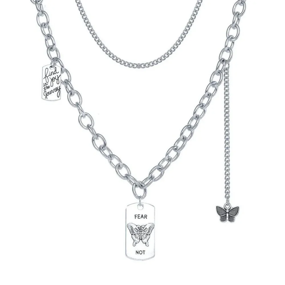 Silver Multi Layer Inspiring Butterfly Charm Necklace  NWT
